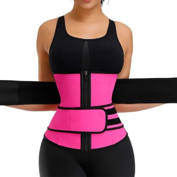 neoprene double belt waist trainer pink