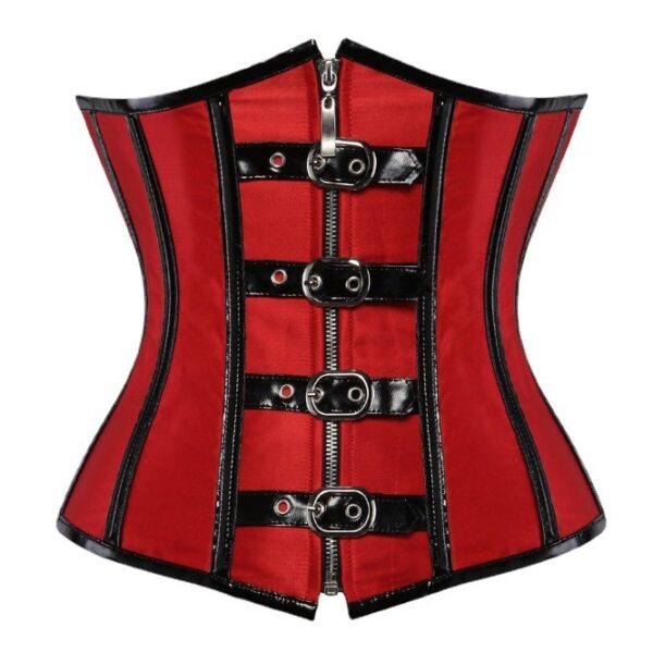 Belt Buckle Corset, Red Shapewear, Women's Body Sculpting, Elegant Waist Cinching, Confident Silhouette Wear