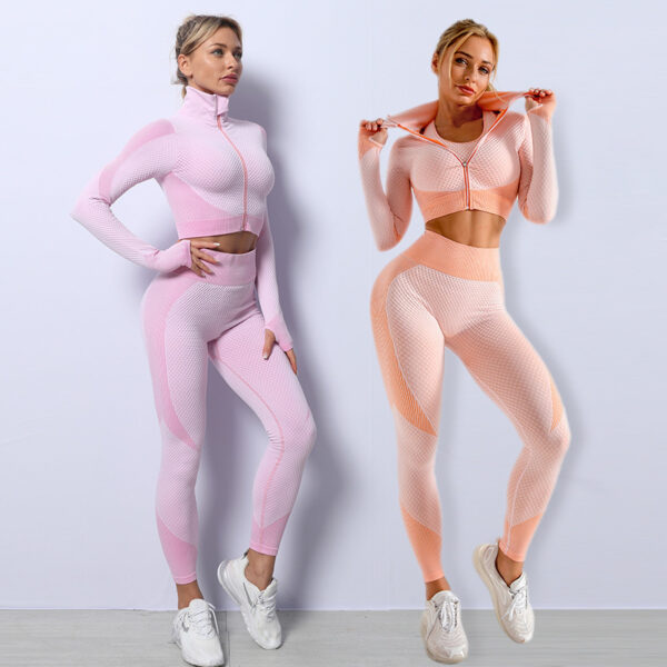 Seamless Yoga Set, Sport Tracksuit, Crop Top Ensemble, Fitness Fashion, Activewear Trio, Trendy Workout Gear, Gym Essentials, Stylish Exercise Set, Seamless Perfection, Active Lifestyle Fashion.