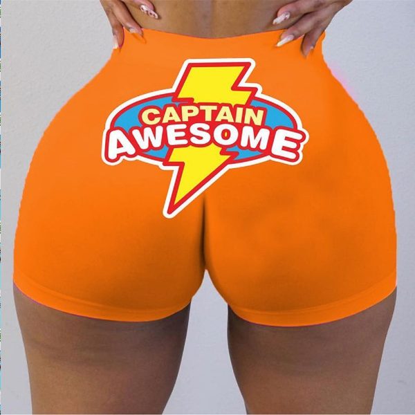 explosive print booty shorts orange captain awesome