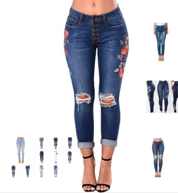 Ripped Pencil Pants Denim Jeans - Image 7