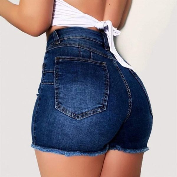 Stretch Slim Fit Ripped Tassel Denim Shorts