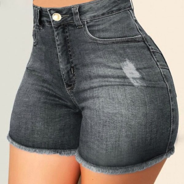 Stretch Slim Fit Ripped Tassel Denim Shorts - Image 10