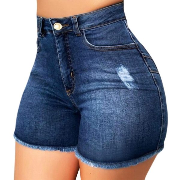 Stretch Slim Fit Ripped Tassel Denim Shorts - Image 2