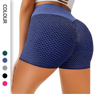 honeycomb design yoga shorts for women blue