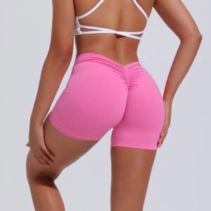 women high waist v back yoga shorts pink