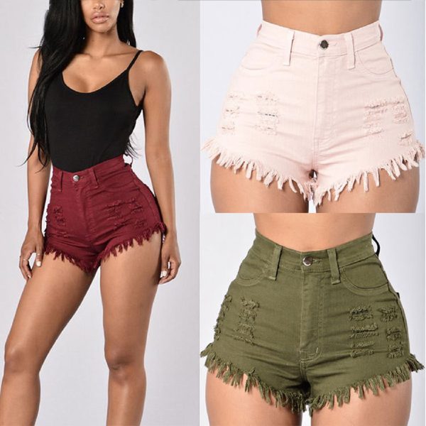 women's stretchy frayed sexy denim shorts