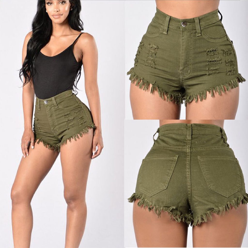 women's stretchy frayed sexy denim shorts