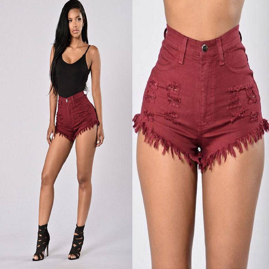 women's stretchy frayed sexy denim shorts